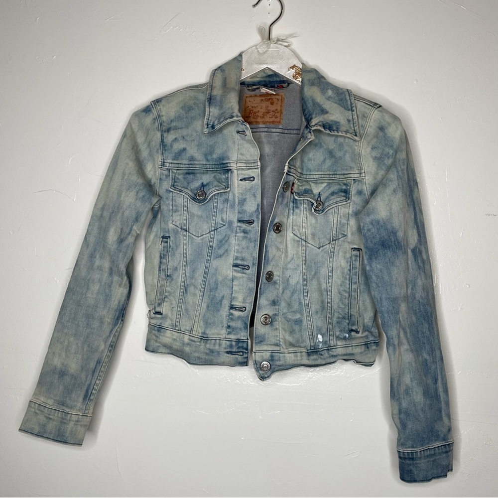 WOMENS LEVIS BLEACHED LIGHT WASH CROPPED DENIM JACKET SZ XS/S